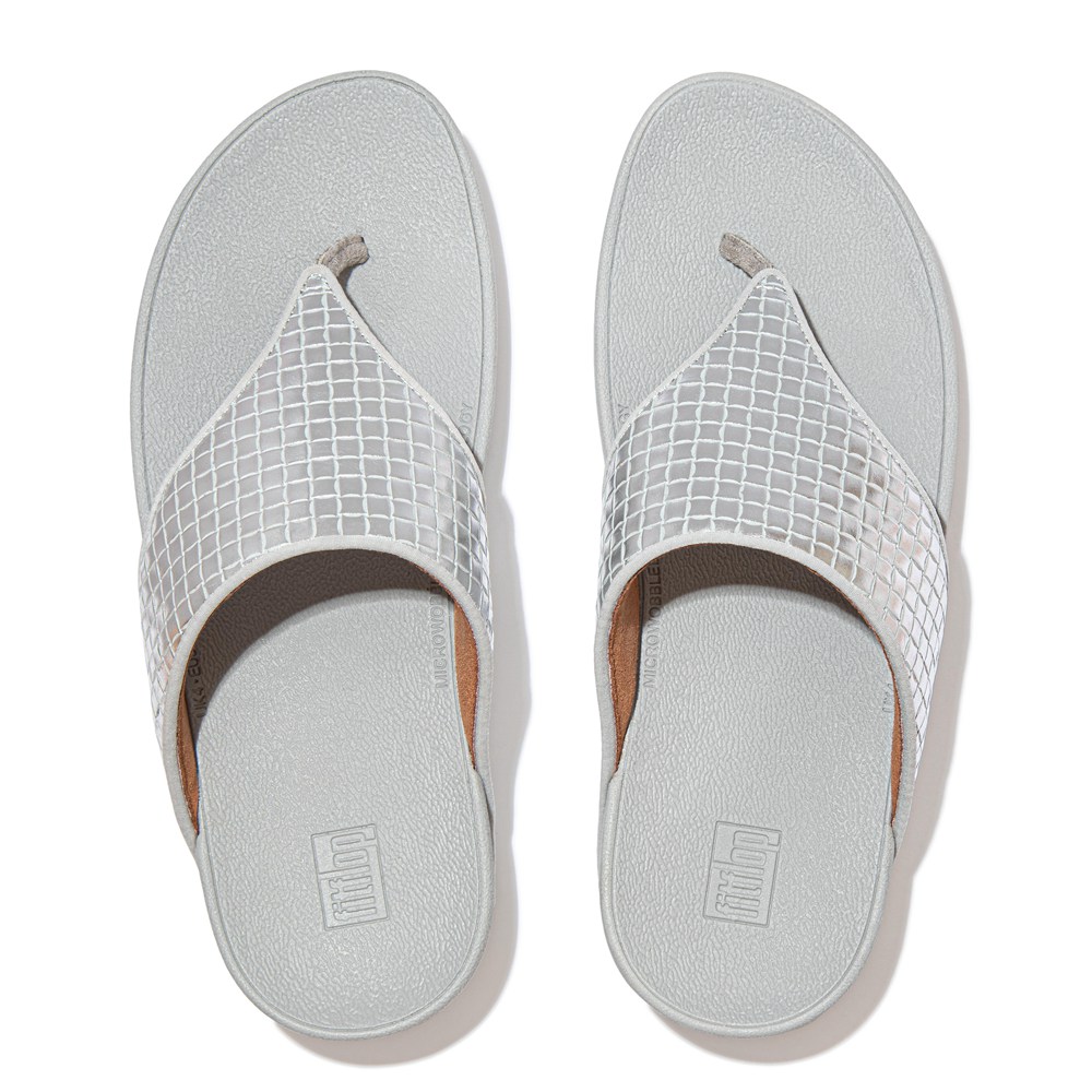 Fitflop Womens Sandals - Olive Metallic Leather Toe-post - Silver - 081-SMUTGB